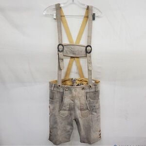 Authentic German Men's Grayish/Tan Leather Lederhosen Shorts with Suspenders